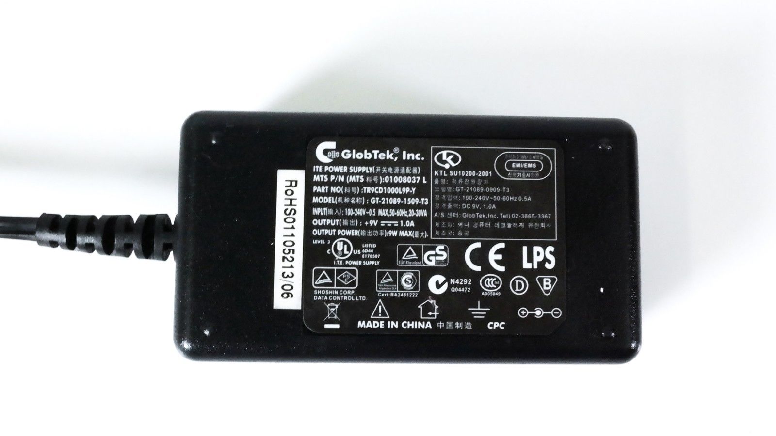 Genuine 9V 1.0A GlobTek Inc TR9CD1000L9P-Y GT-21089-1509-T3 9W Max AC Power Adapte - Click Image to Close